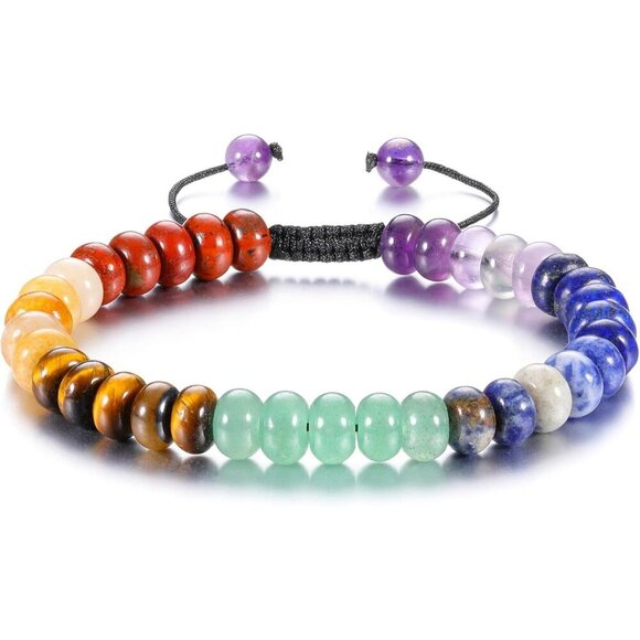 7 Chakra Crystals Yoga Stone Bead Chakra Relax Bracelet for Womens Mens - Picture 1 of 7